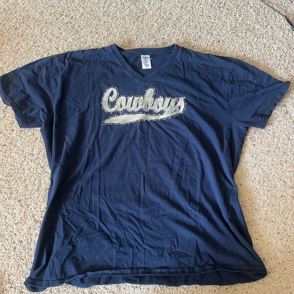 Gildan Women's Bedazzled Navy Blue Cowboys Tee